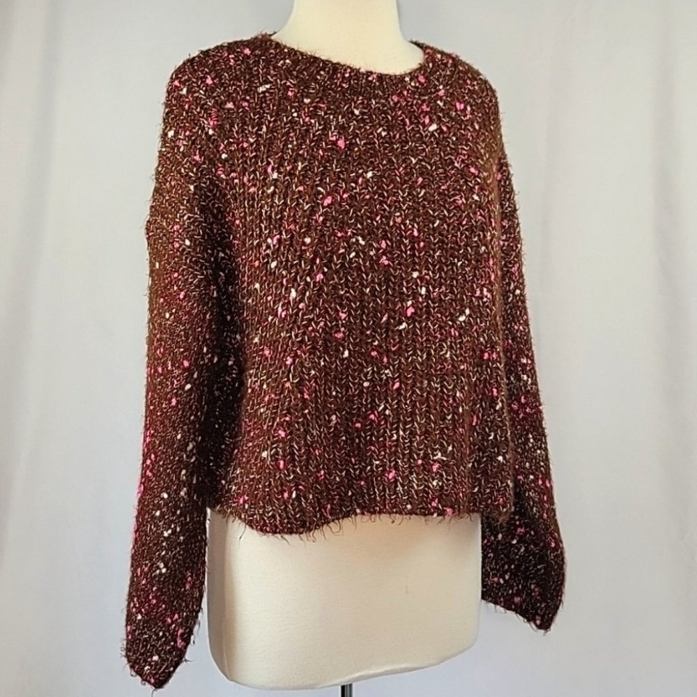 Topshop Chevron Chunky Knit Cropped Crewneck Sweater Size 8-10 Medium